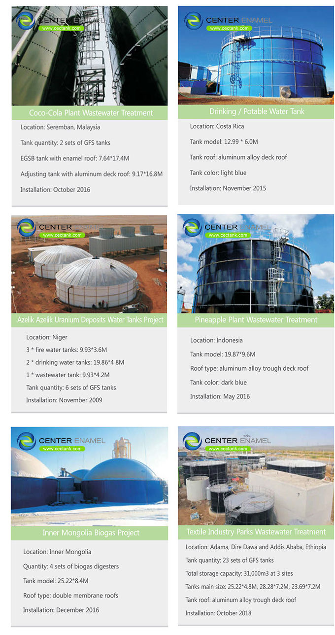 Tanque de almacenamiento de biogás de acero revestido de vidrio con techos de doble membrana 0